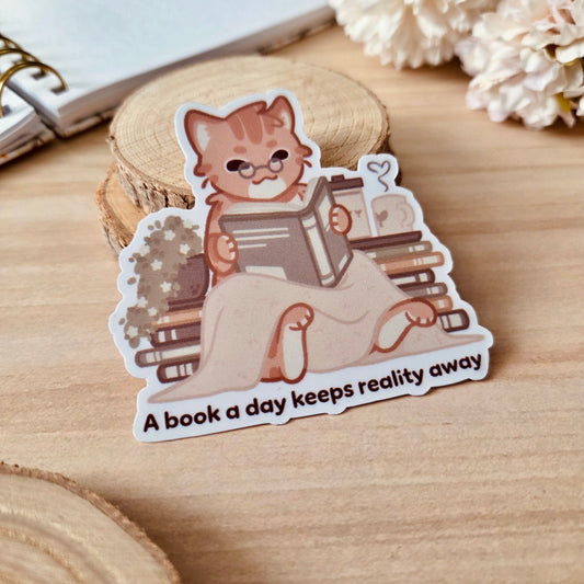 Kiss Cut Sticker - A book a day keeps reality away