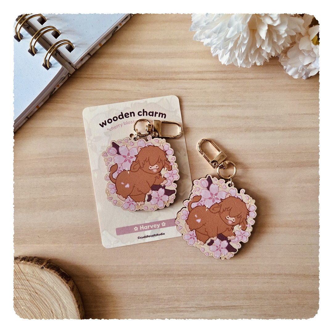 wooden charm - Cherry Blossom Friends I Harvey